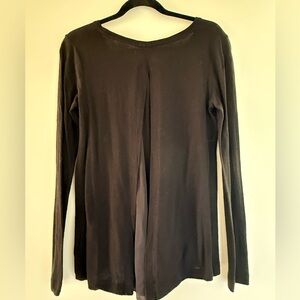 Club Monaco Black Flowy Stretch Top with Silk Panel – Flattering A-Line Fit